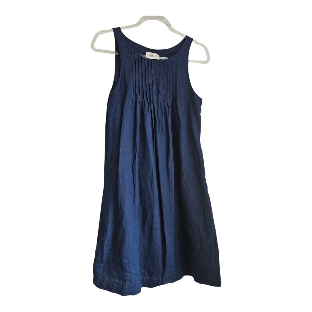 Vineyard Vines Dark Blue Linen Shift Dress Sleeveless Pintuck Lined Size 4